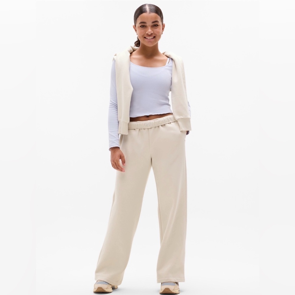 NWT Athleta Girl All Day Wide Leg Bone Fleece Pant Sz 14.